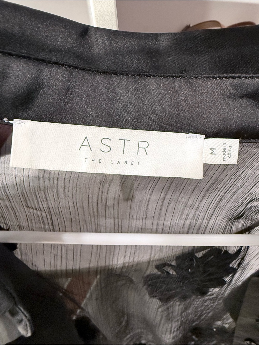Astr Black Sheer Floral Appliqué Button-Down Shirt - Picture 2 of 3